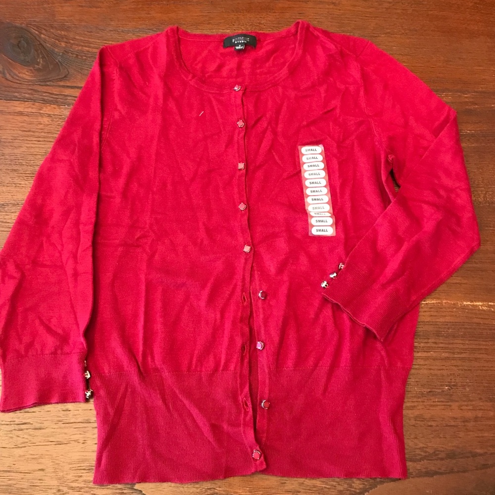 NWT Cherry Red Cardigan with jewel button details